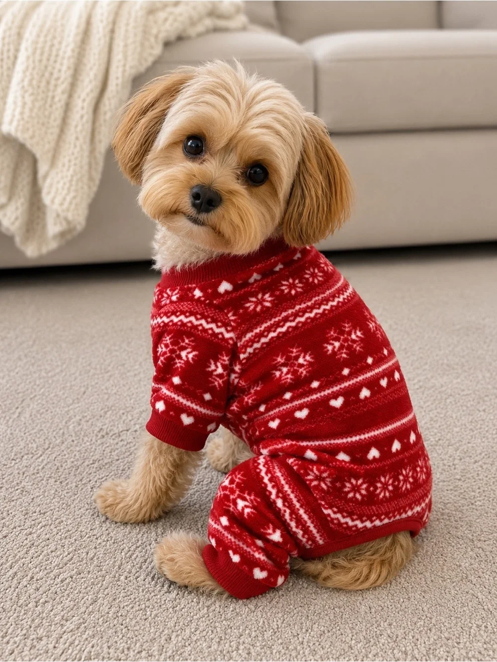 Bailey & Bella small breed dog red flannel snowflake heart Christmas pyjamas M